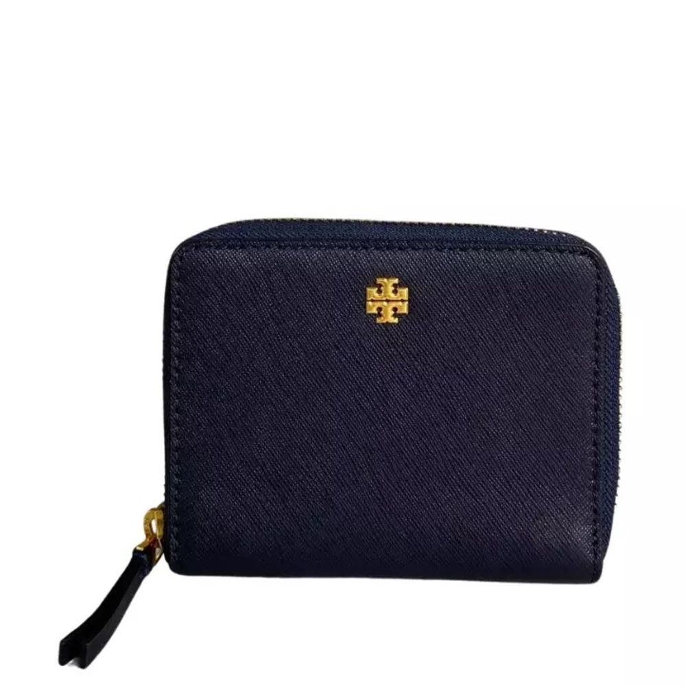 Tory Burch Blue Leather Robinson Zip Around Wristlet Wallet